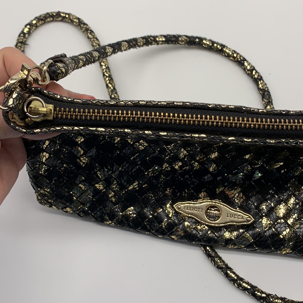Elliott Lucca Black and Gold Leather Woven Crossbody Bag - Picture 8 of 8